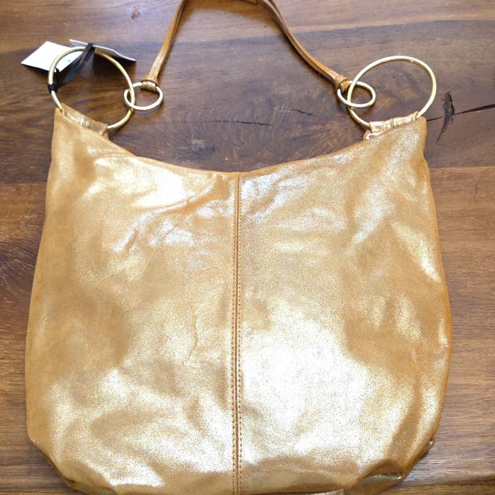 Marlon Rosita calf Leather/ Suede extra large hobo bag In Shimmering Gold - Picture 2 of 7